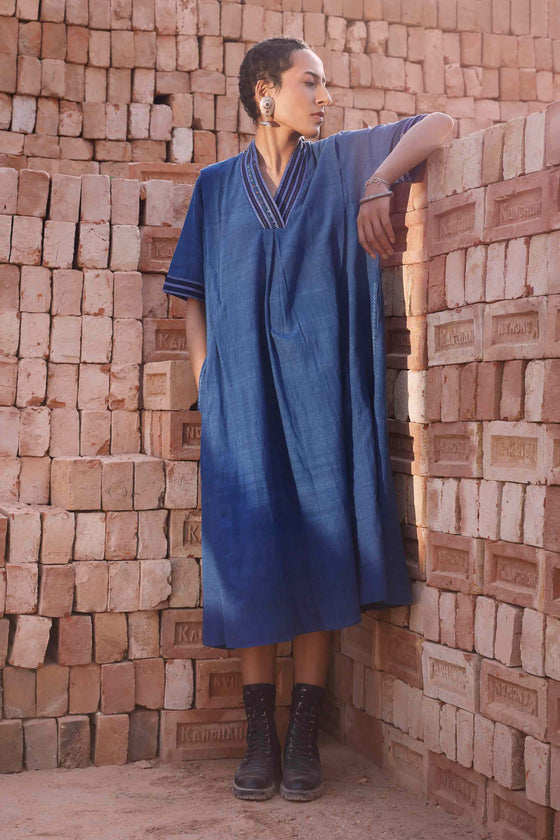 Bengal Cotton Dress - Ink Blue