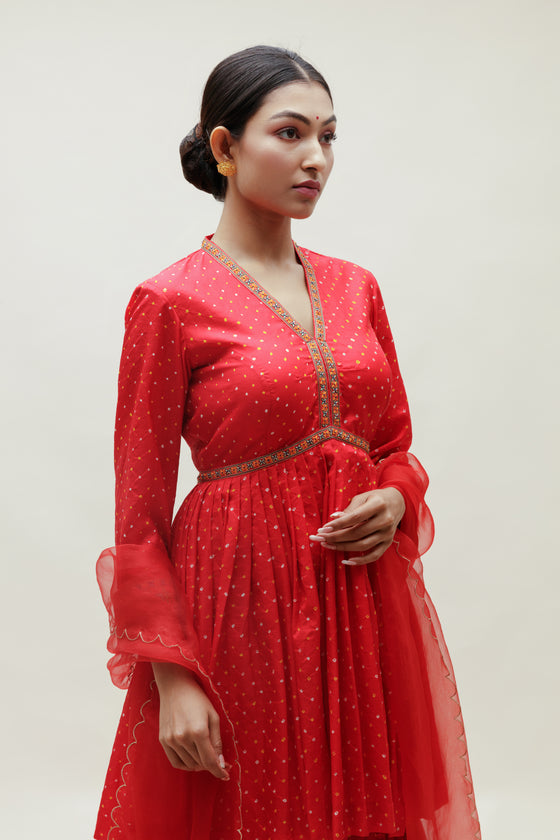 Red Bandhani Garara Set in Silk