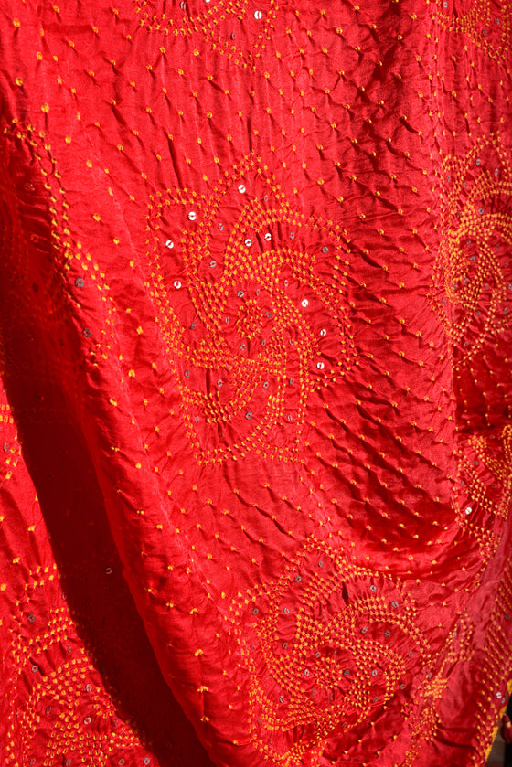 Bandhani on Gaji Silk Dupatta -Red