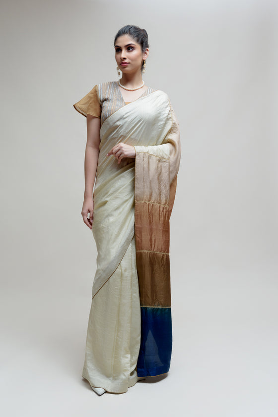 Grey Silk Saree with Colour Blocked Palla