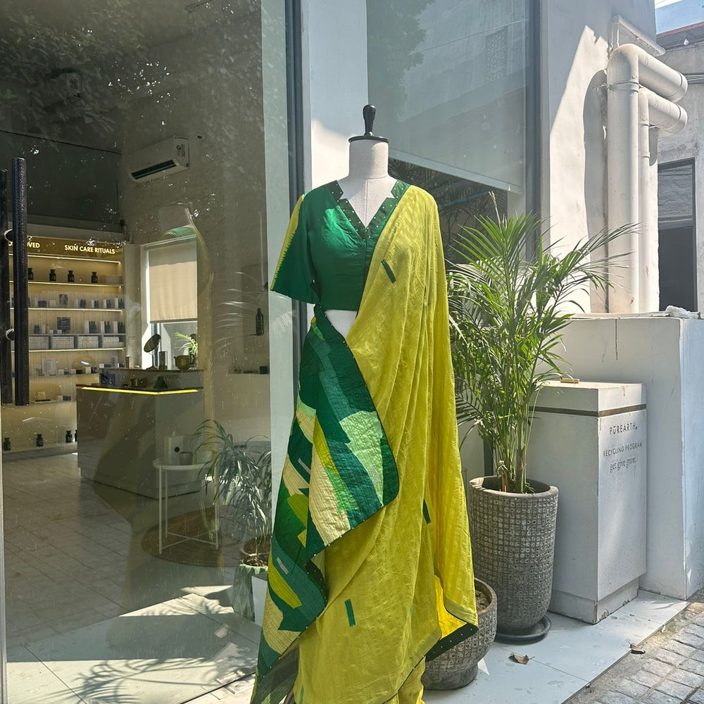 Patchwork Palla Silk Saree - Green