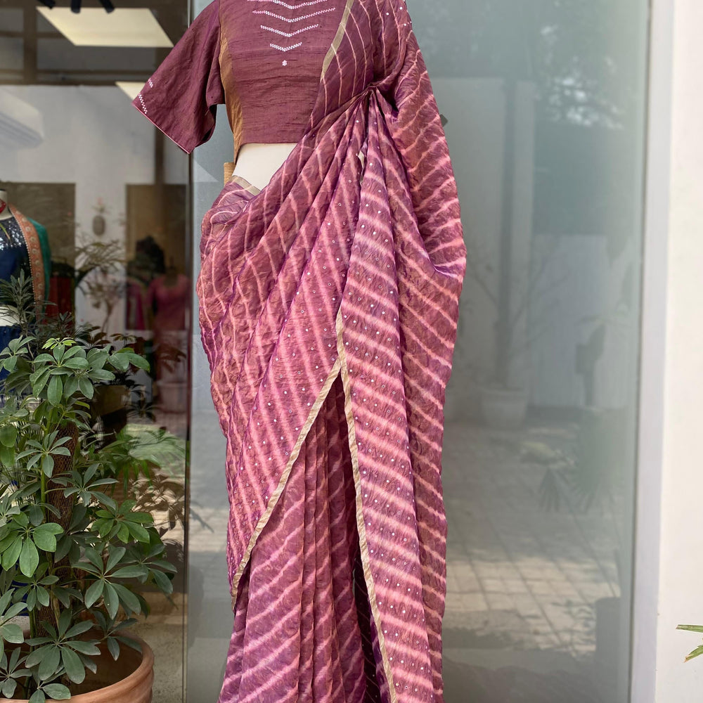 Luni Leheriya Saree - Wine