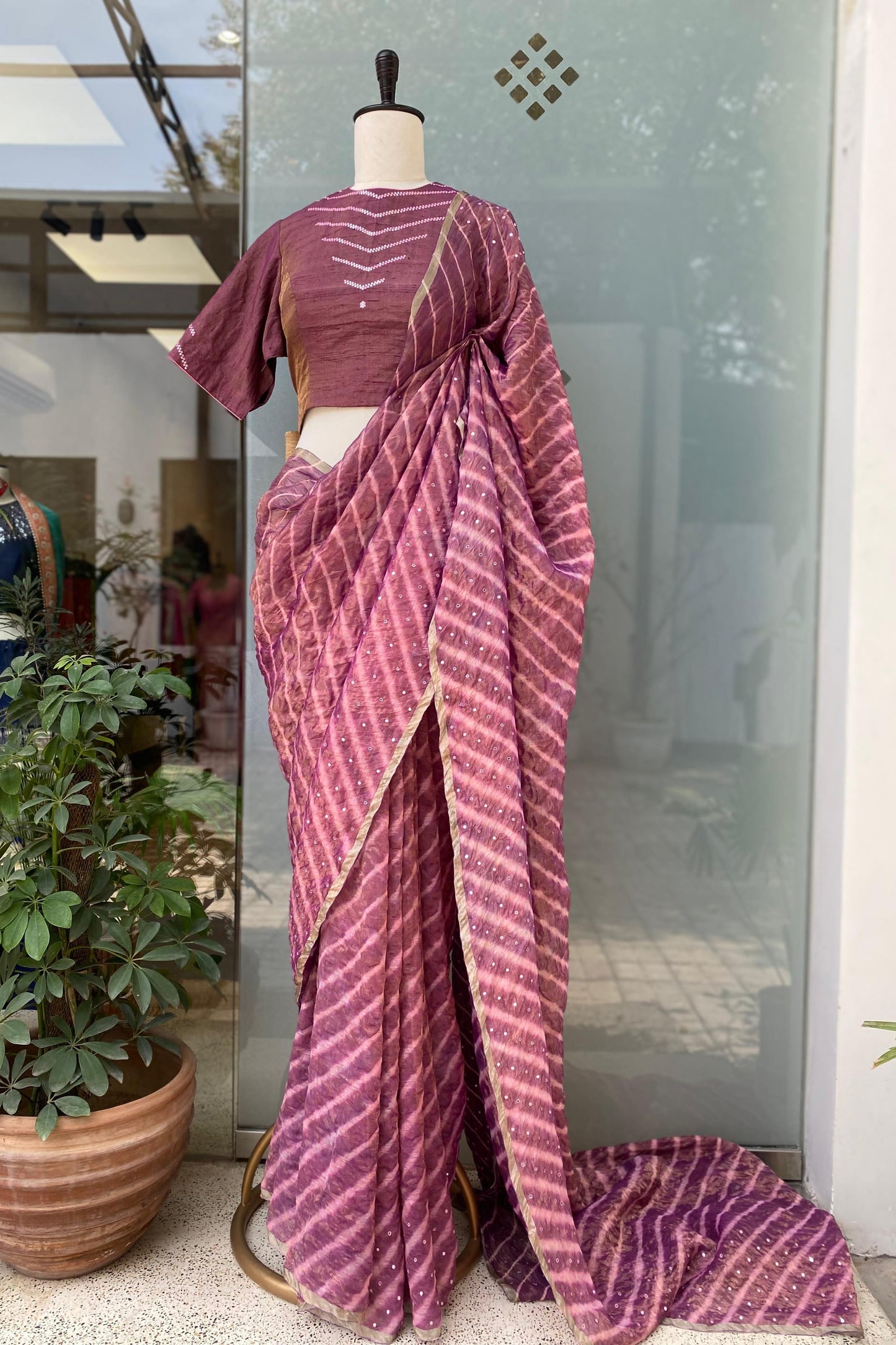 Luni Leheriya Saree - Wine