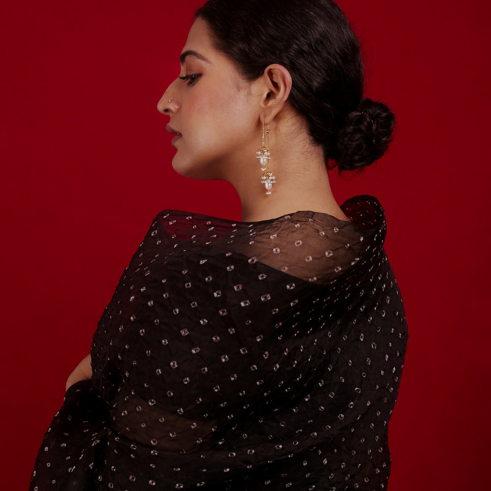 
                  
                    Bandhani on Pure Organza Saree in a Jet Black
                  
                