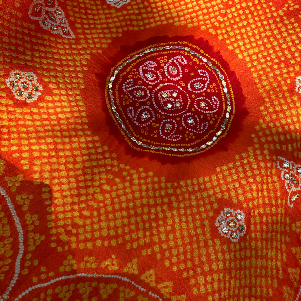 
                      
                        Orange Red Gaji Silk Bandhani Dupatta with Gota Patti
                      
                    