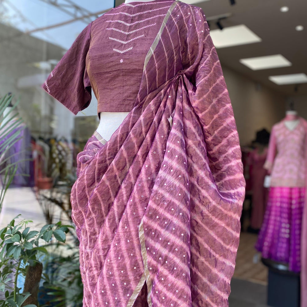 Luni Leheriya Saree - Wine