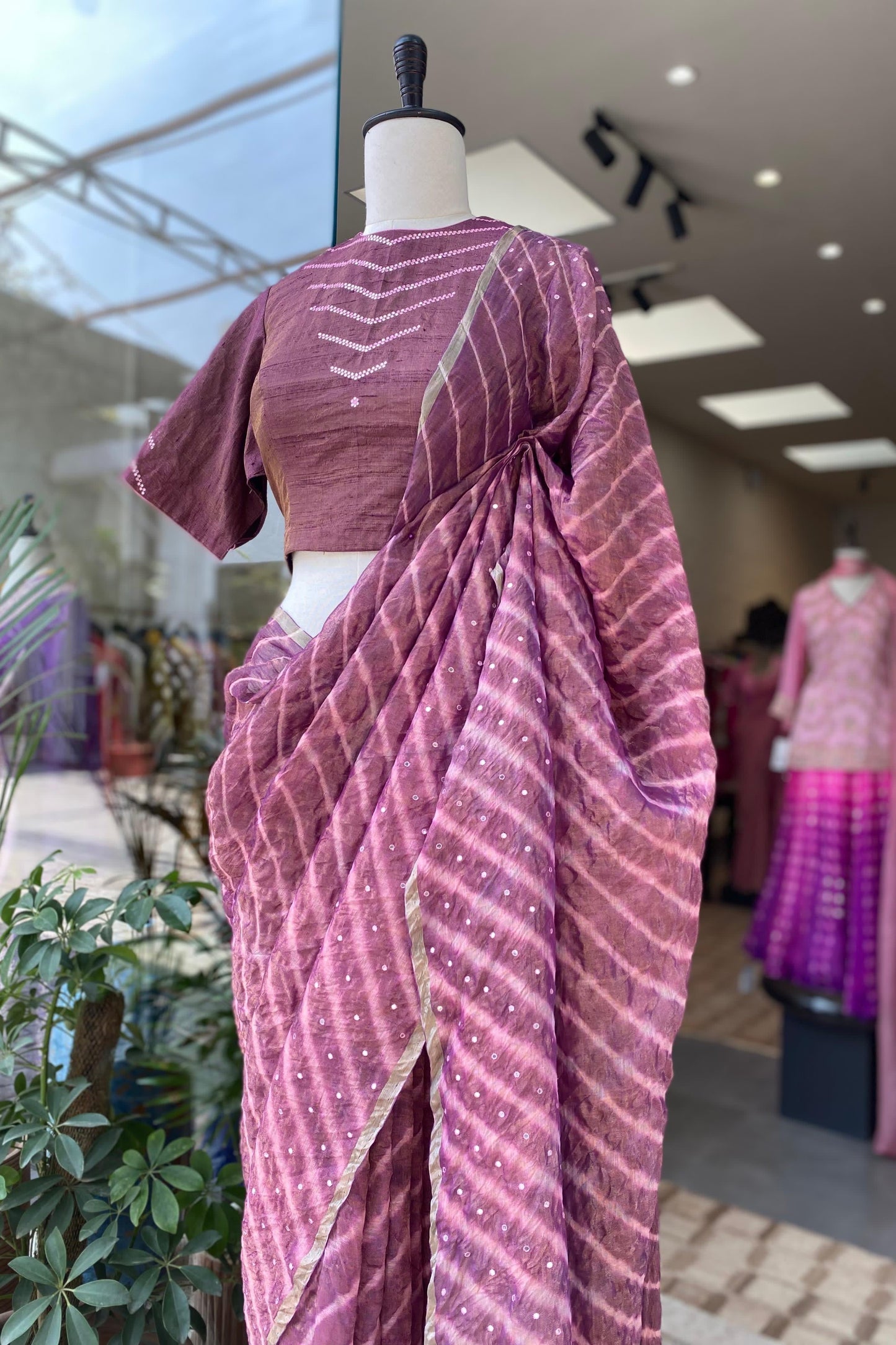 Luni Leheriya Saree - Wine