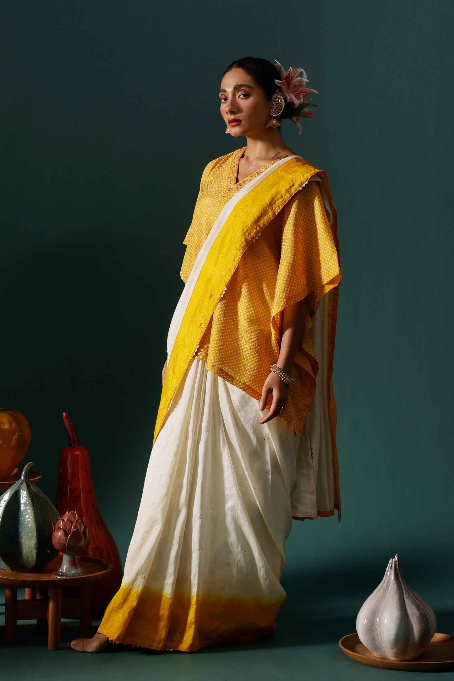 Haze Saree - Yellow White