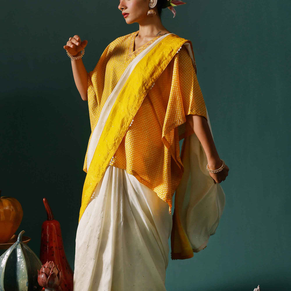 Haze Saree - Yellow White