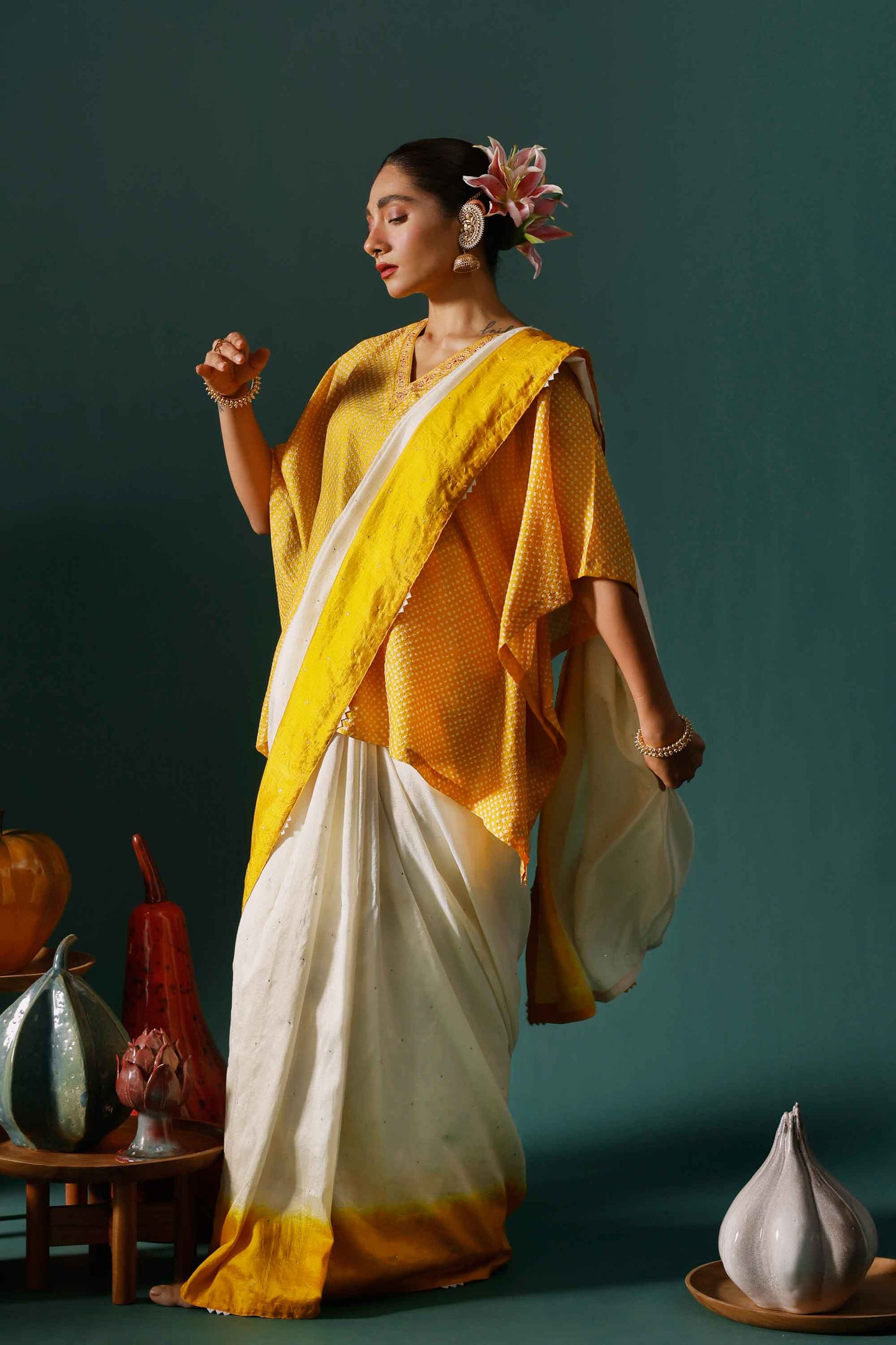 Haze Saree - Yellow White