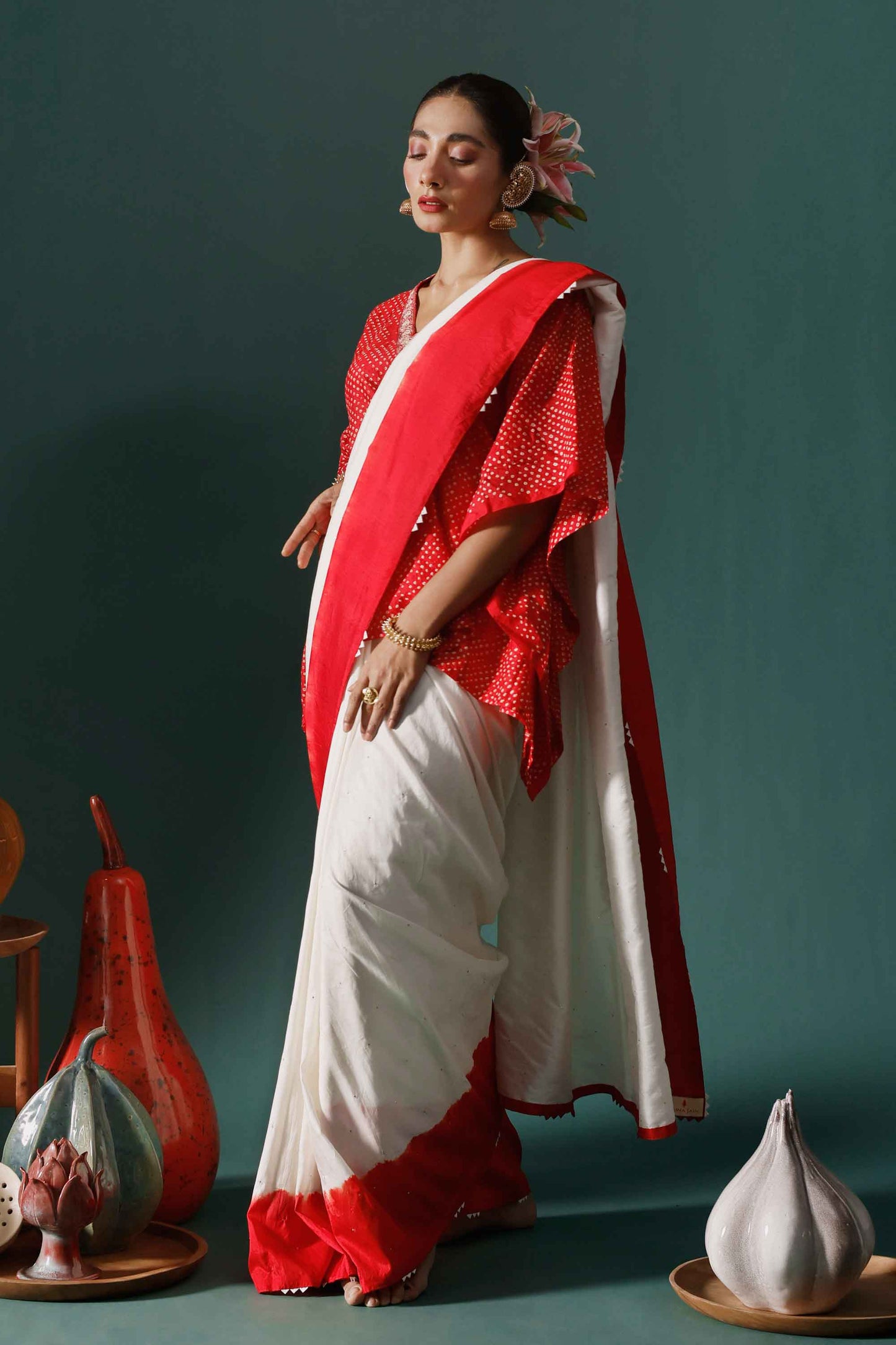 Haze Saree - Red White