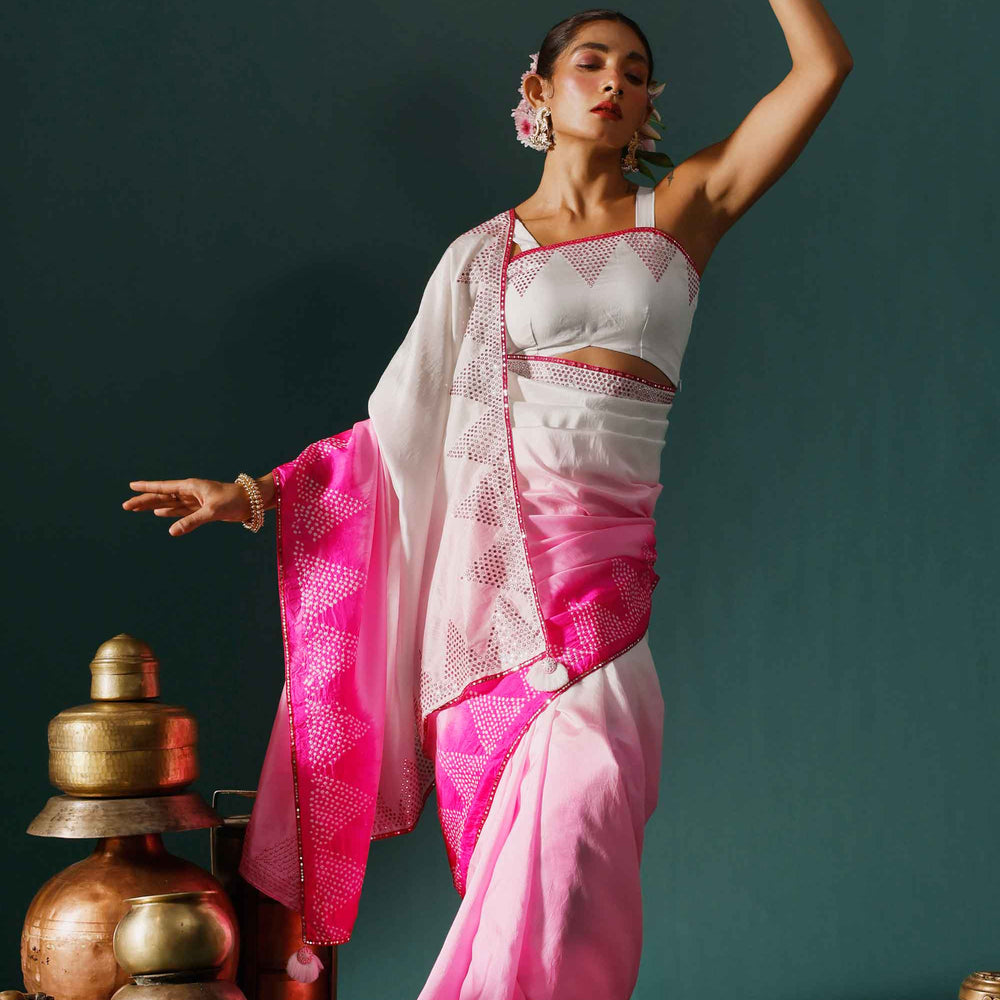 
                      
                        Rift Saree - Pink White
                      
                    