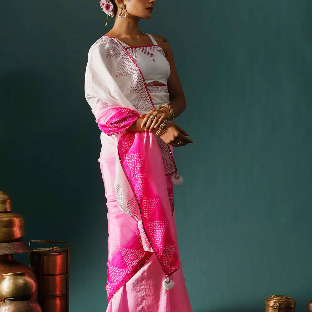 Rift Saree - Pink White