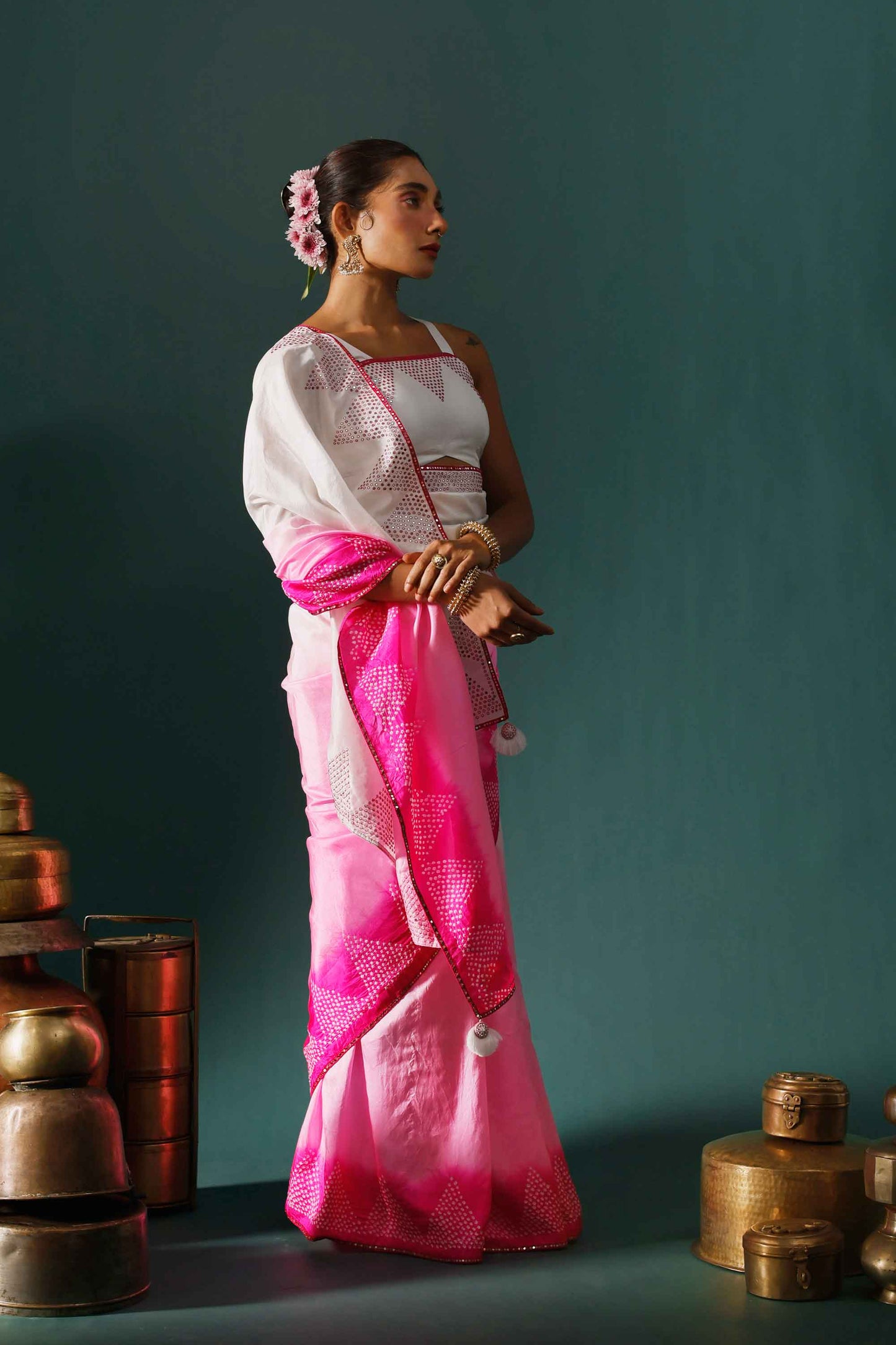 Rift Saree - Pink White