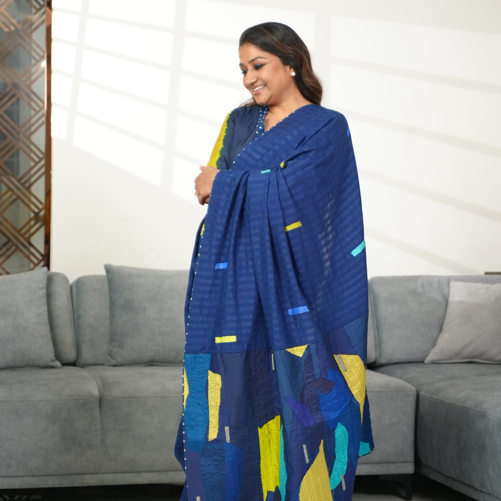 Patchwork Palla Silk Saree - Blue