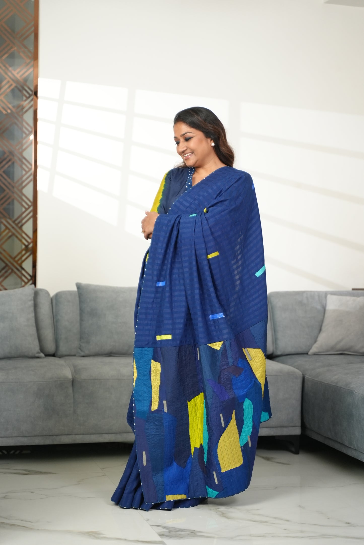 Patchwork Palla Silk Saree - Blue