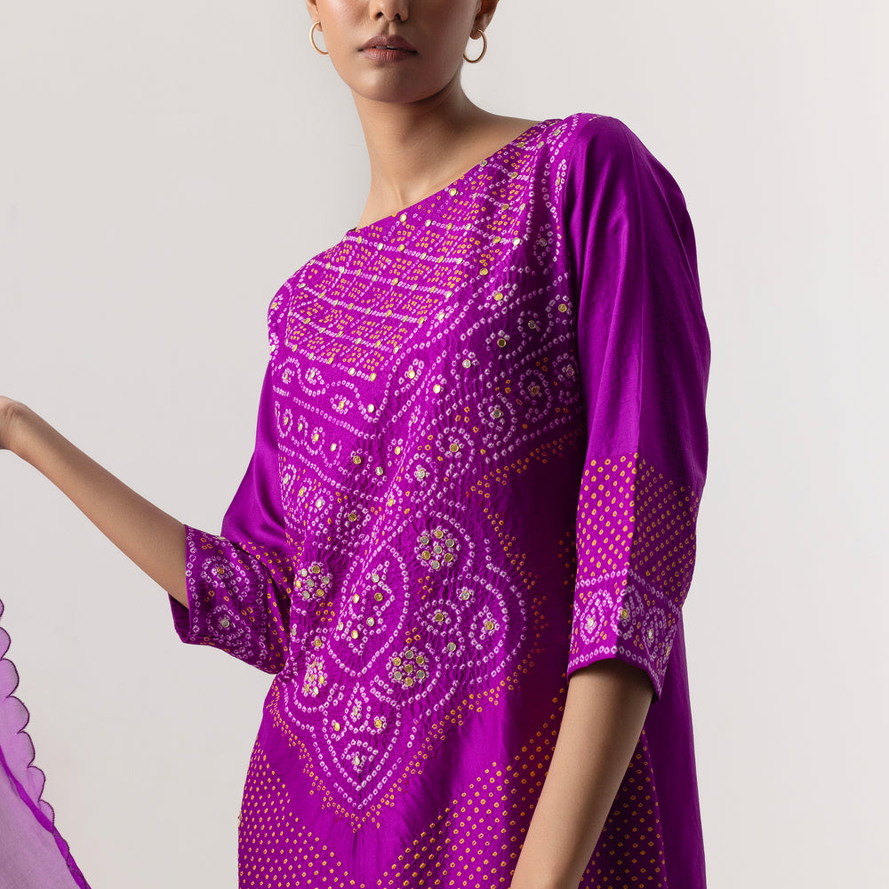 
                      
                        Bandhani Suit Set By Naina Jain-Magenta
                      
                    