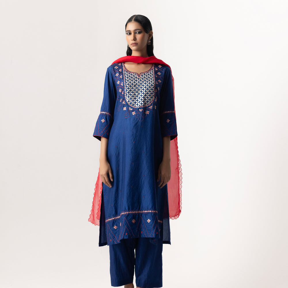 Gota Bandhani Suit Set by Naina Jain-Blue