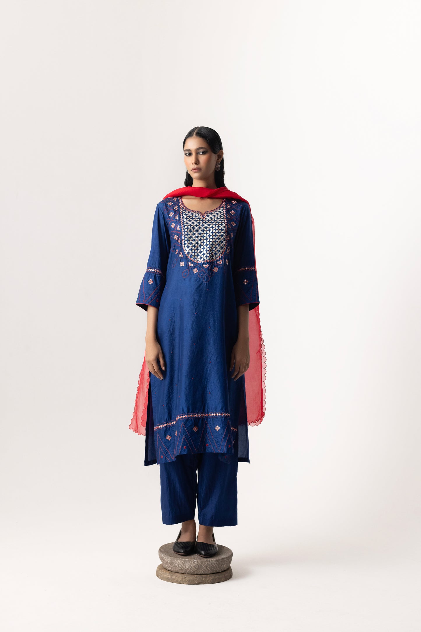 Gota Bandhani Suit Set by Naina Jain-Blue