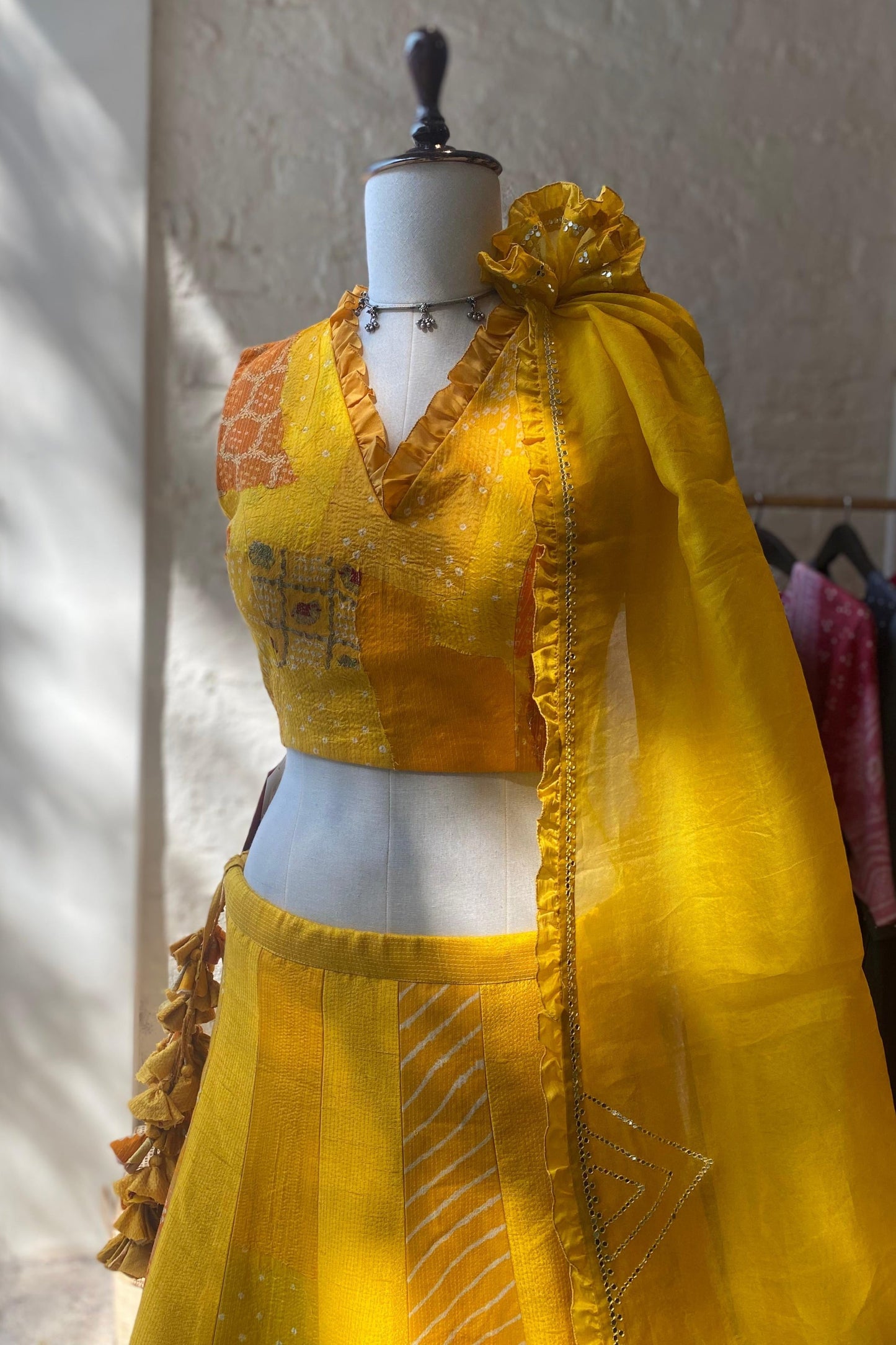 Patchwork Bandhani Lehenga Set - Yellow