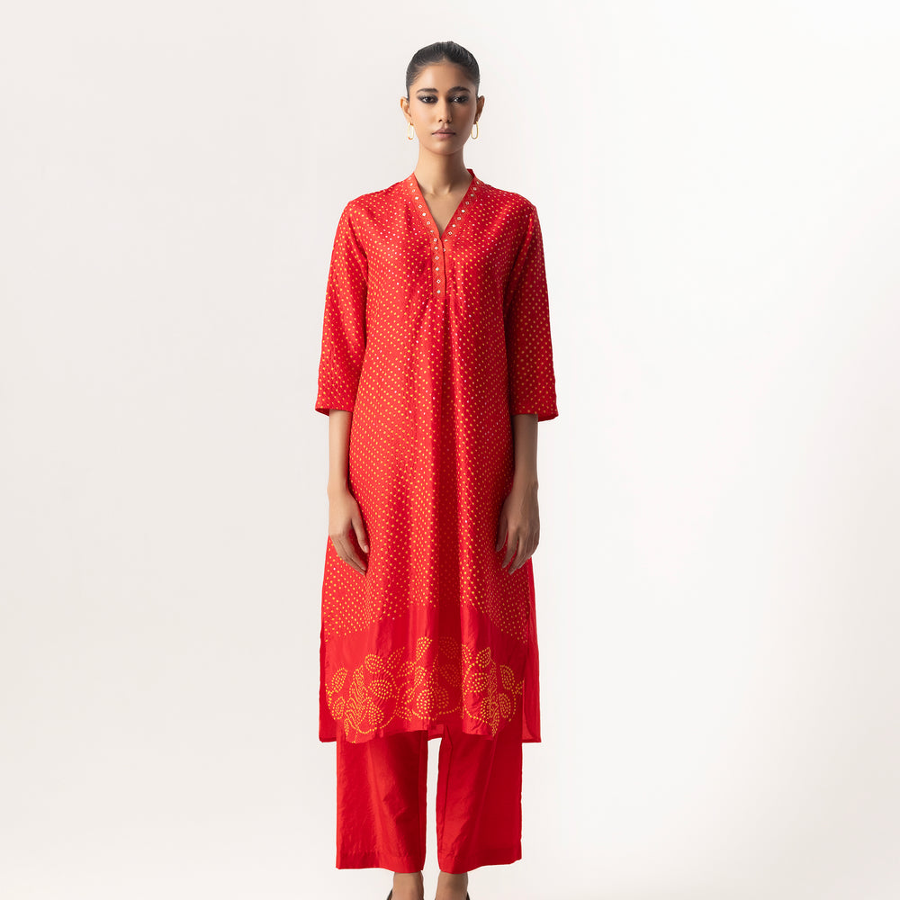 
                      
                        Bandhani Silk Coord Set By Naina Jain-Red
                      
                    