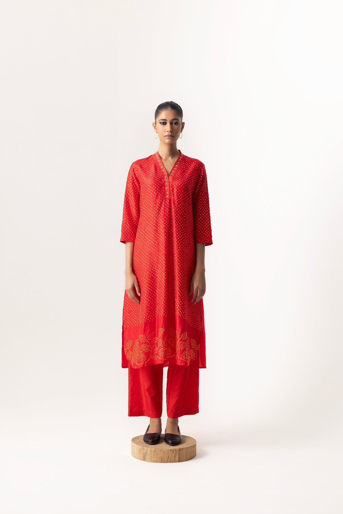 Bandhani Silk Coord Set By Naina Jain-Red