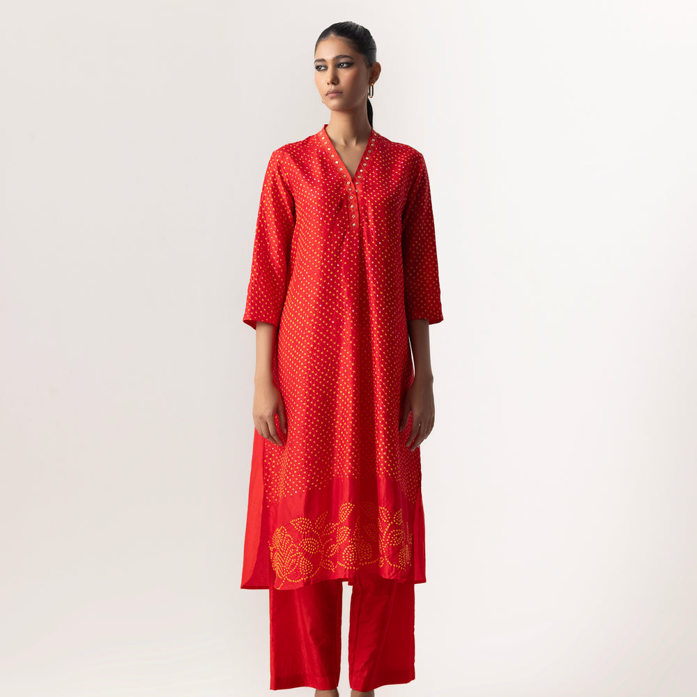 
                      
                        Bandhani Silk Coord Set By Naina Jain-Red
                      
                    