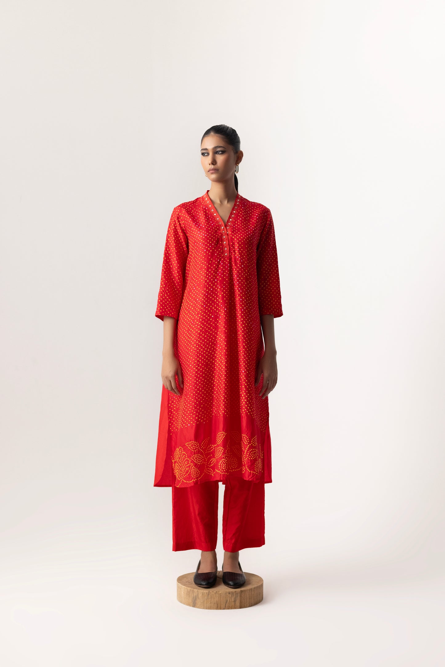 Bandhani Silk Coord Set By Naina Jain-Red