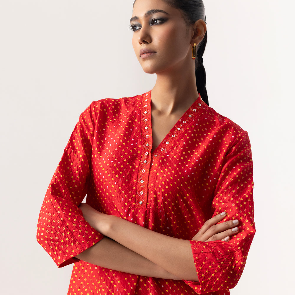 
                      
                        Bandhani Silk Coord Set By Naina Jain-Red
                      
                    