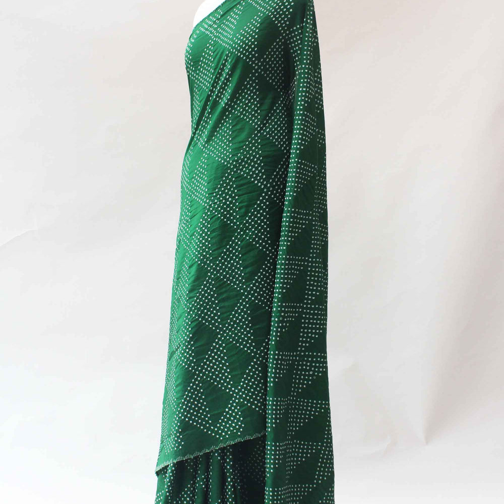 Silk Bandhani Saree in Bottle Green