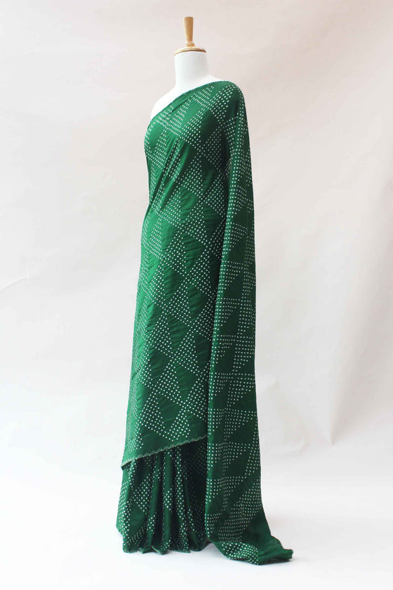 Silk Bandhani Saree in Bottle Green