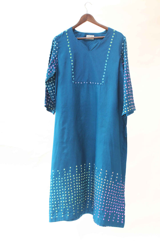 Bandhani Silk Kurta with Multi Colour Bandhani - Blue
