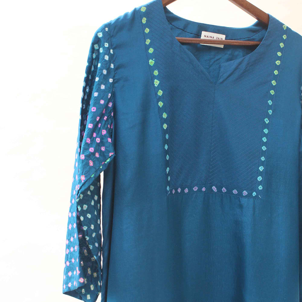 Bandhani Silk Kurta with Multi Colour Bandhani - Blue