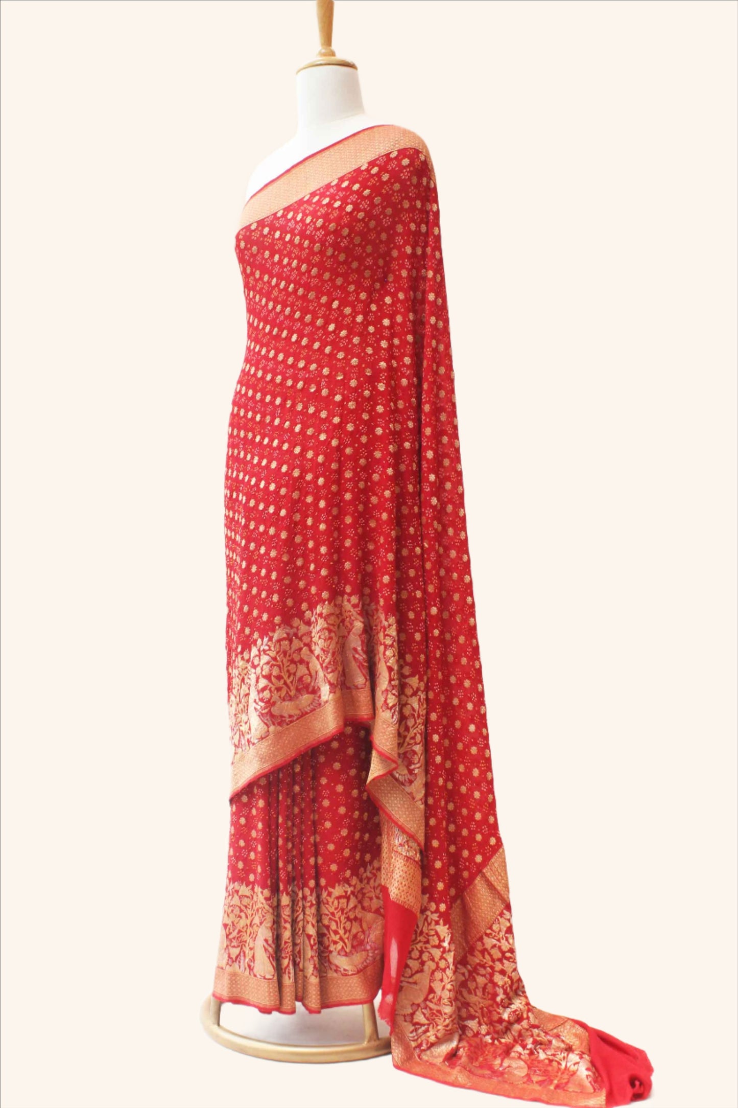 Broad Border Banarasi Bandhani Saree - Maroon