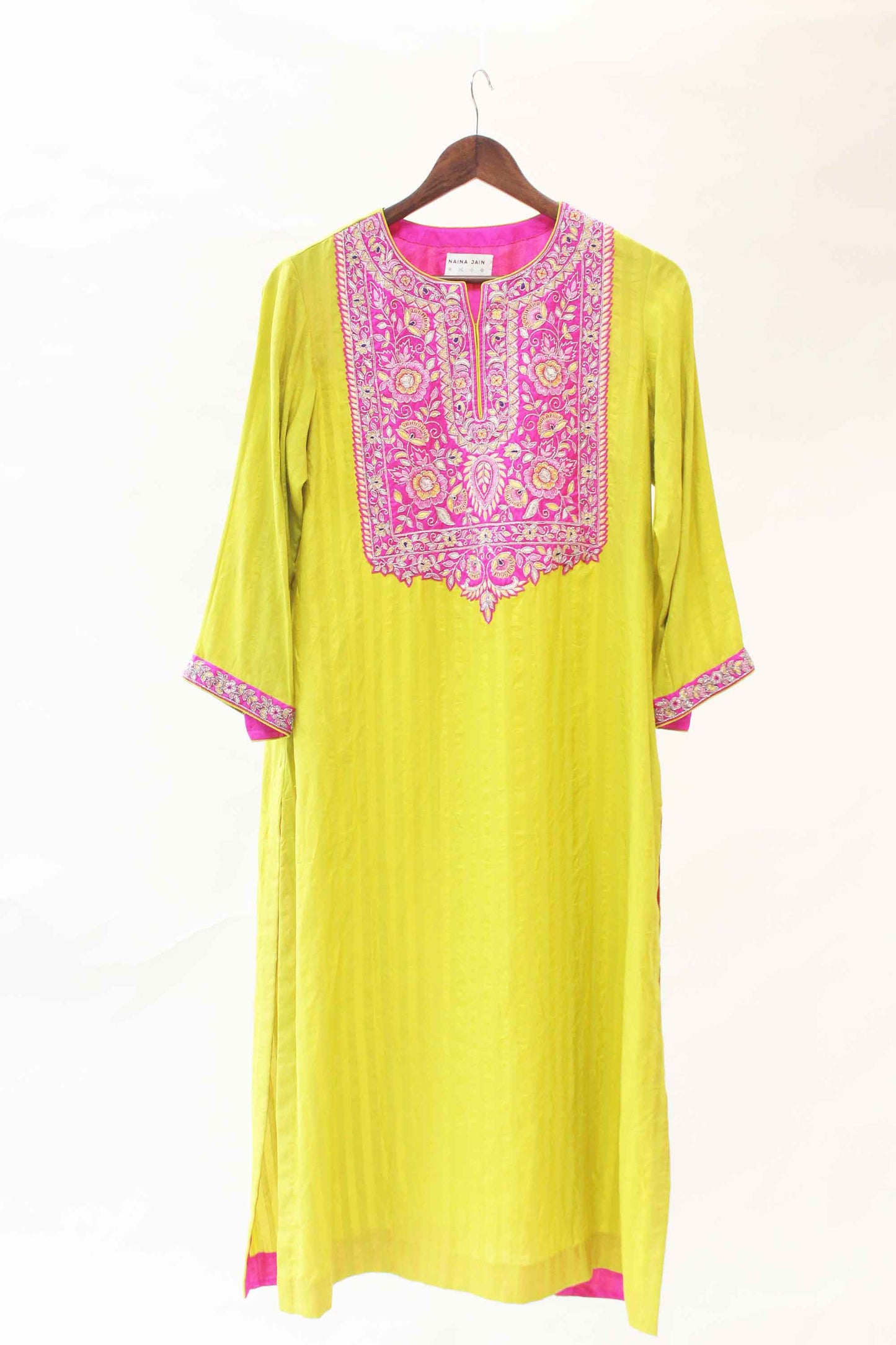 Silk Cotton Green Kurta Pants with Cutdana Yoke