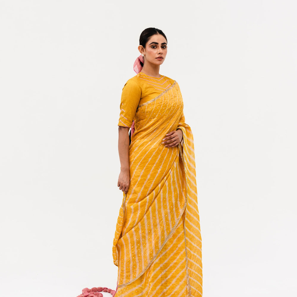 Luni Leheriya Saree - Yellow