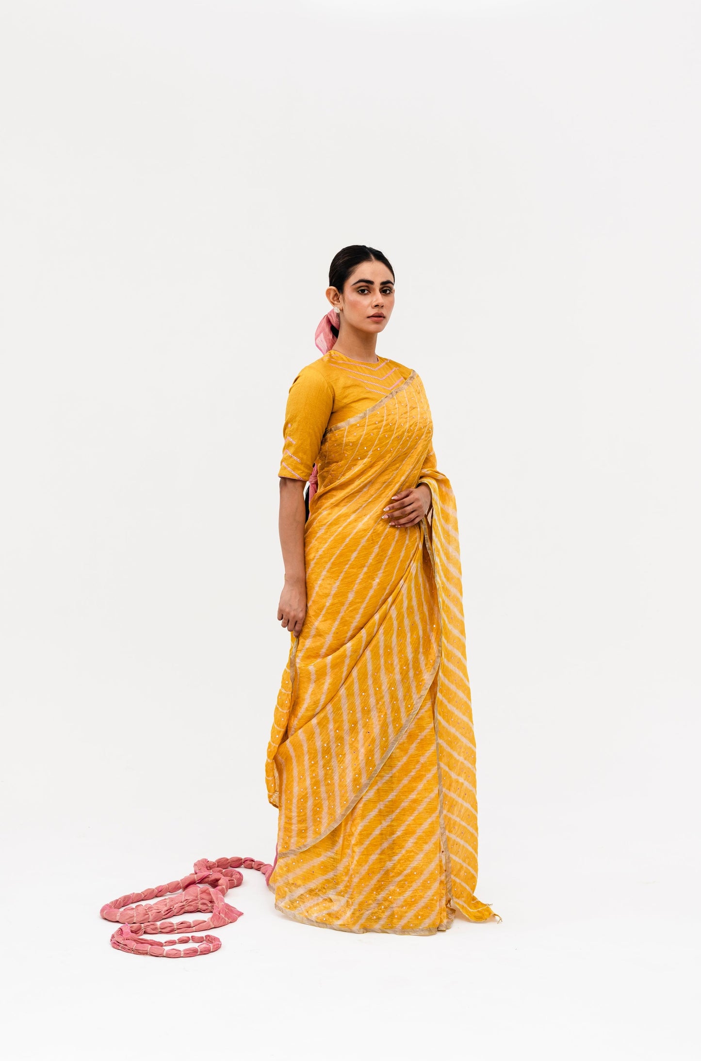 Luni Leheriya Saree - Yellow