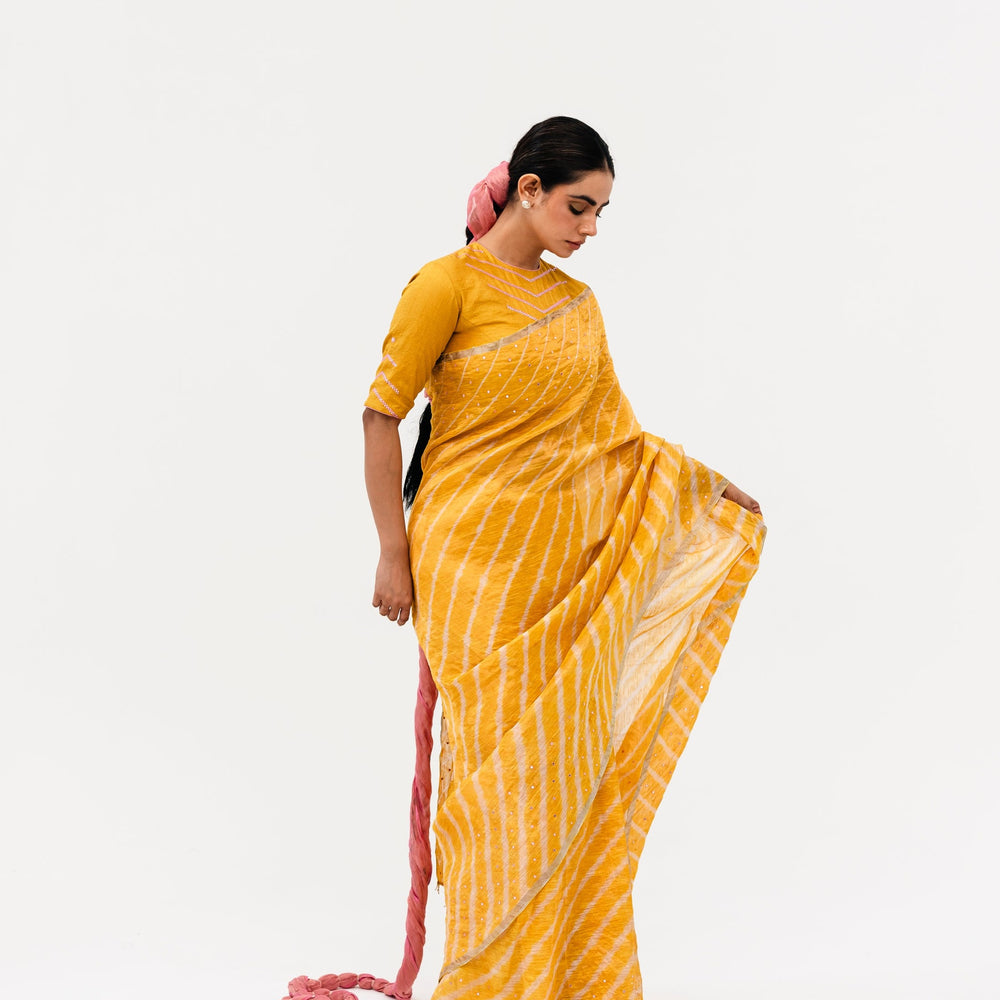 Luni Leheriya Saree - Yellow