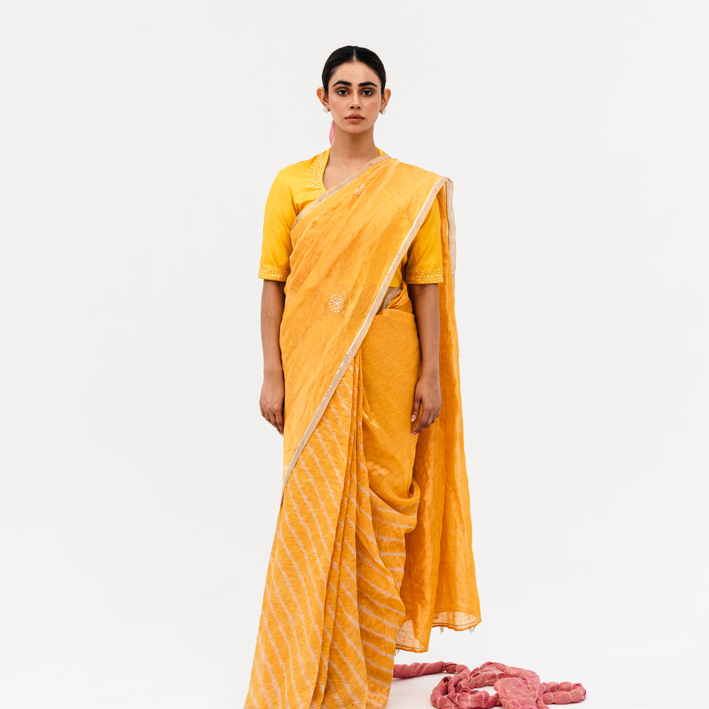 Sukri Leheriya Saree - Yellow