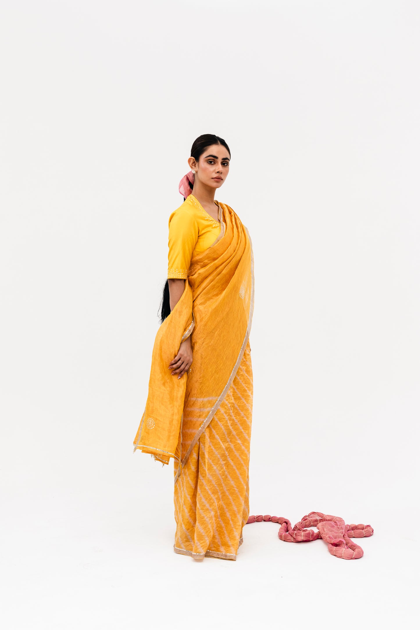 Sukri Leheriya Saree - Yellow