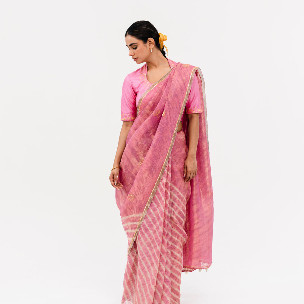 Sukri Leheriya Saree - Pink