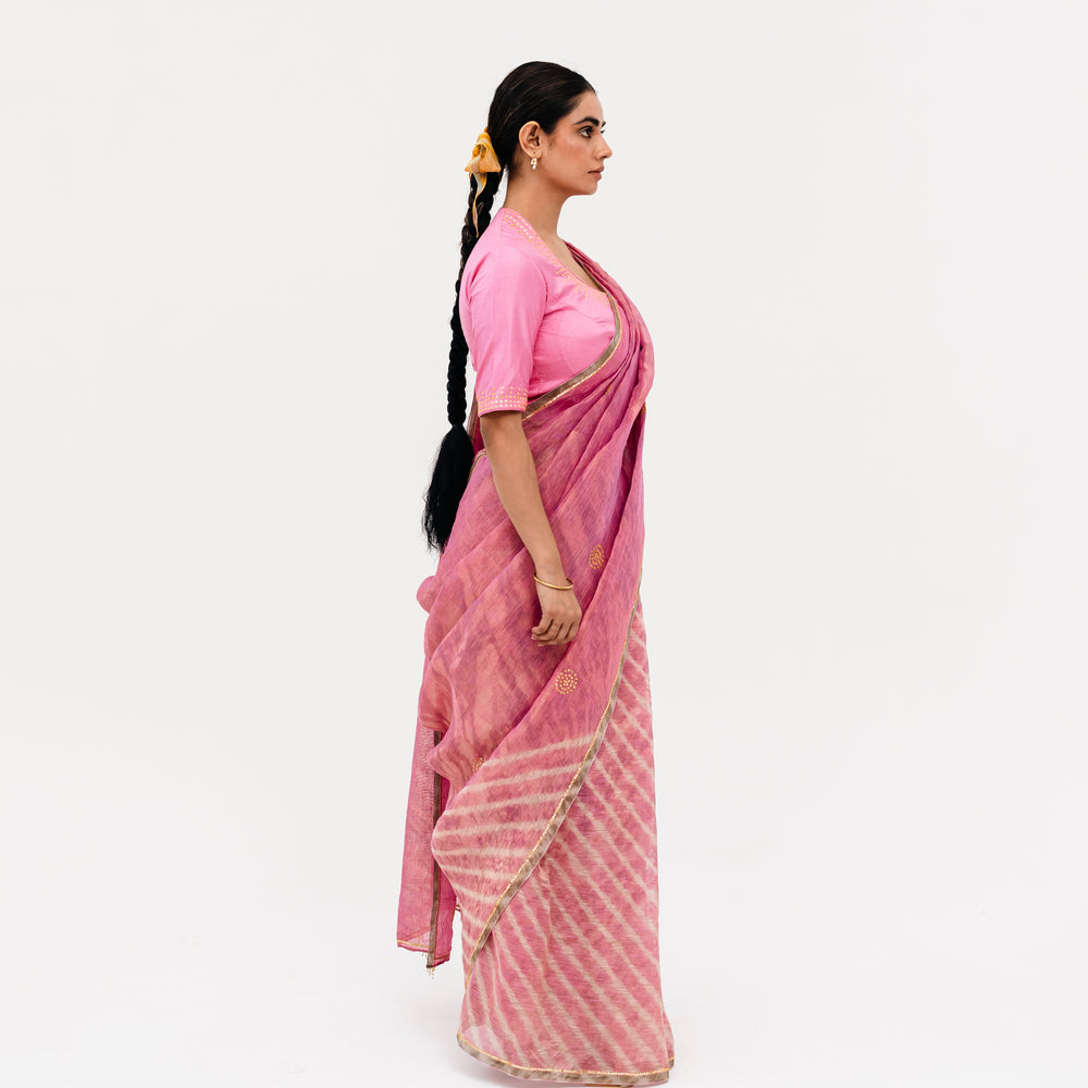 Sukri Leheriya Saree - Pink