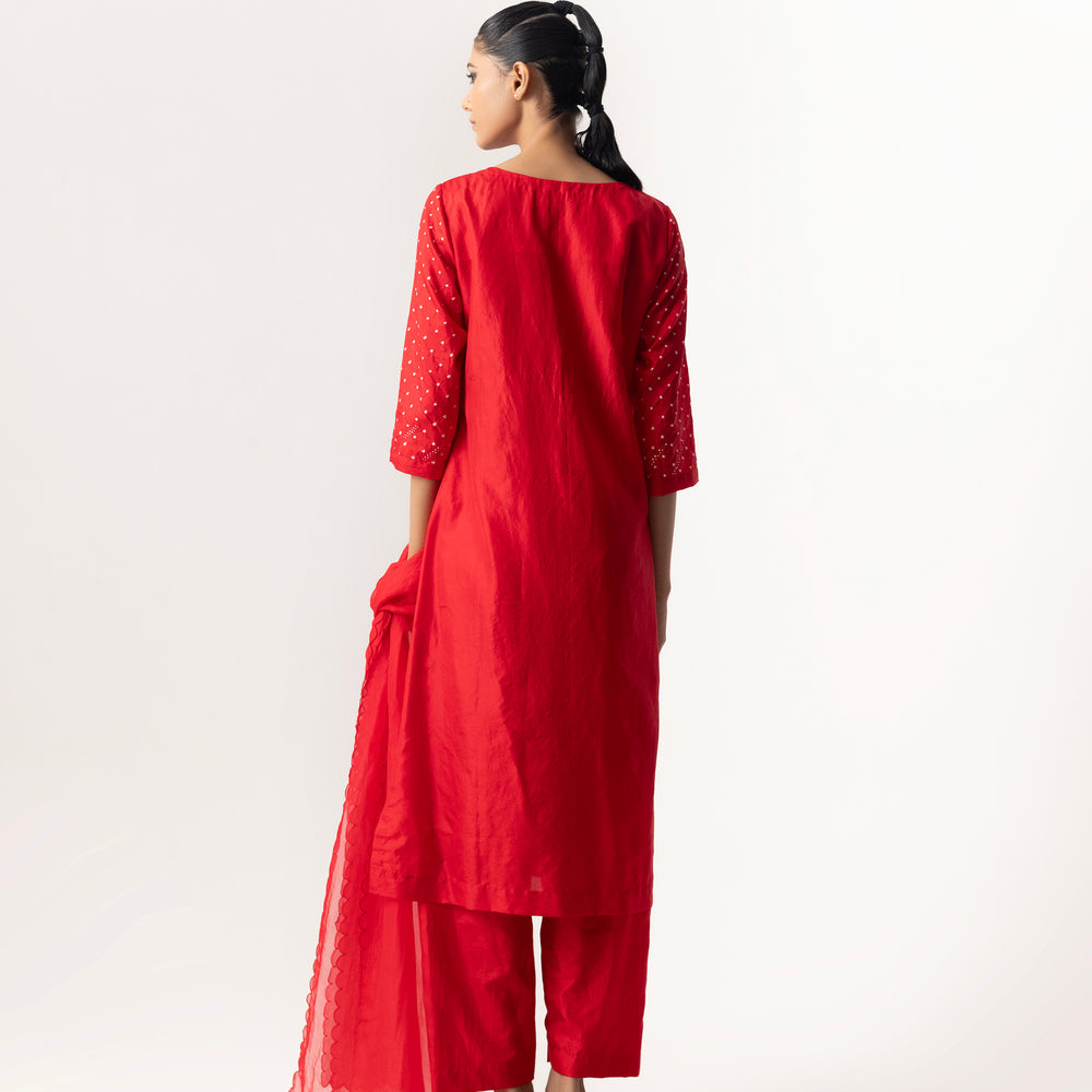 
                      
                        Bandhani Mirror Work Suit Set By Naina Jain-Red
                      
                    