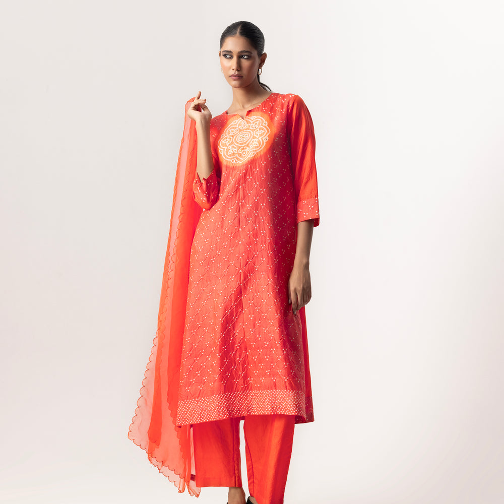 Circle Bandhani Suit Set By Naina Jain-Orange