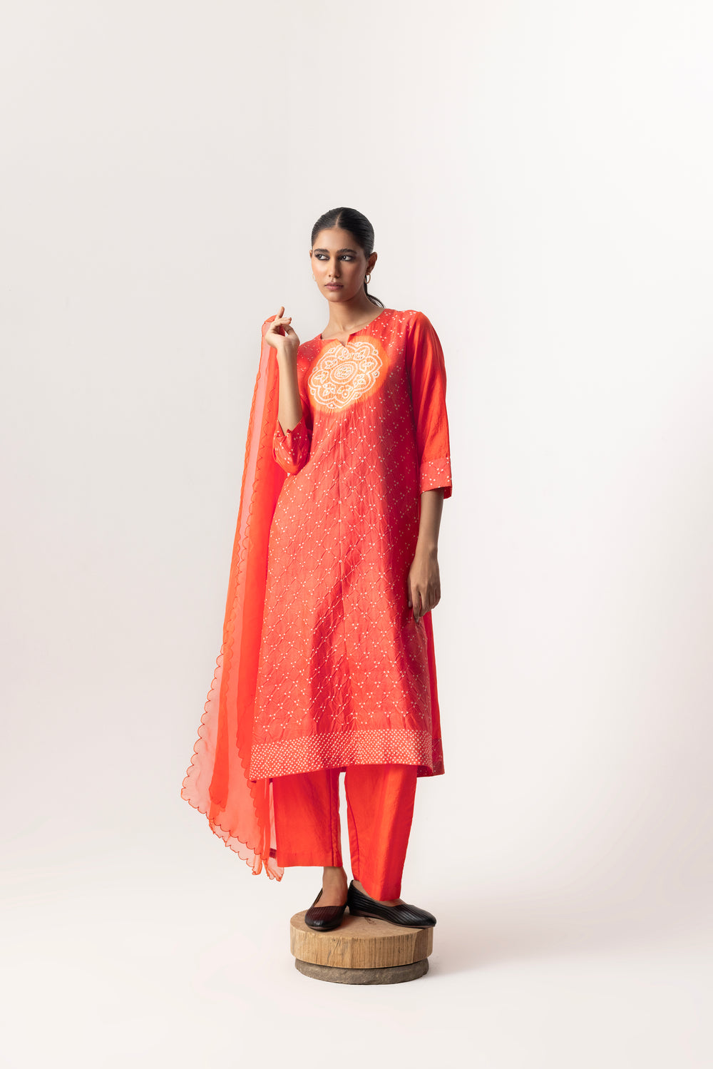 Circle Bandhani Suit Set By Naina Jain-Orange