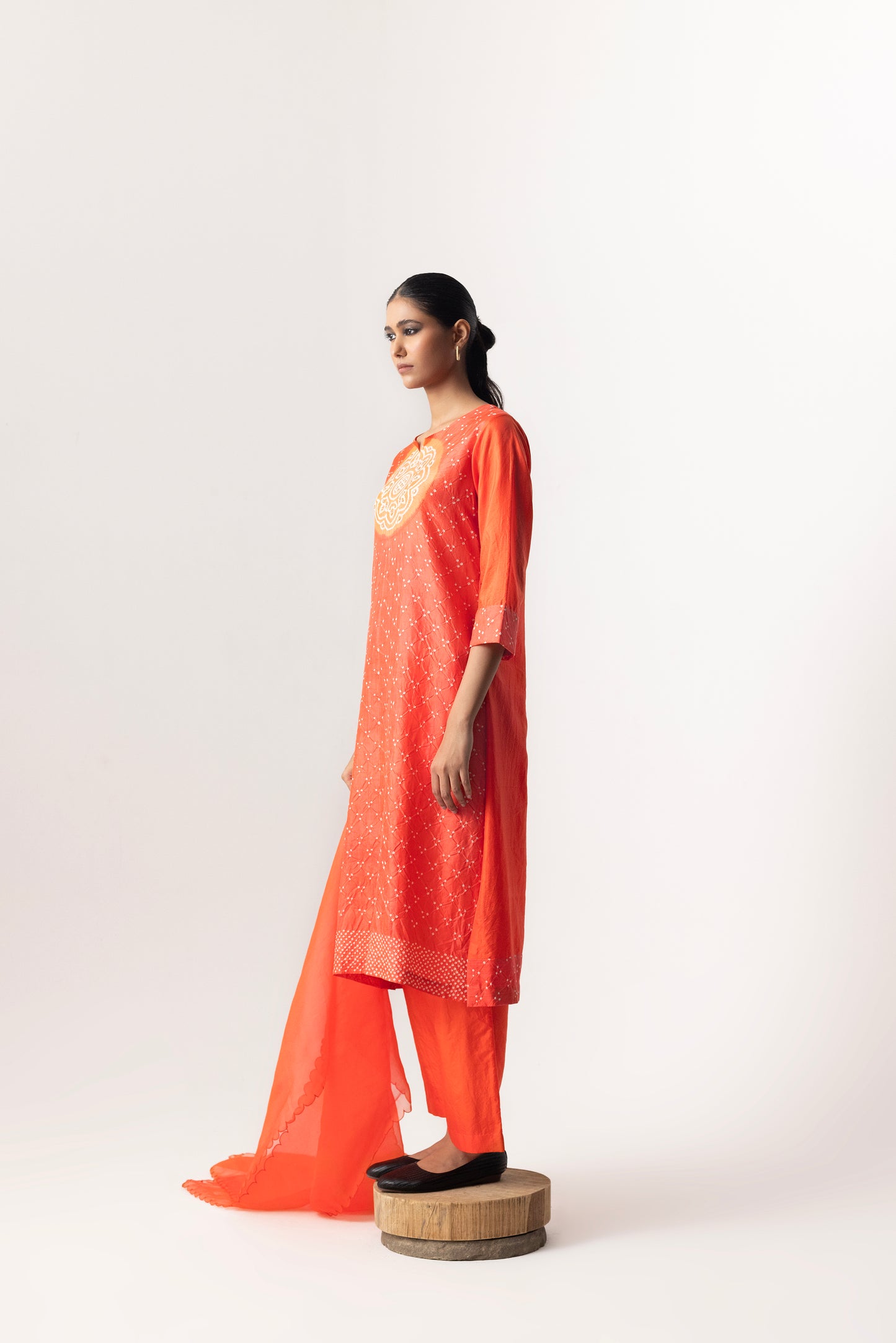 Circle Bandhani Suit Set By Naina Jain-Orange