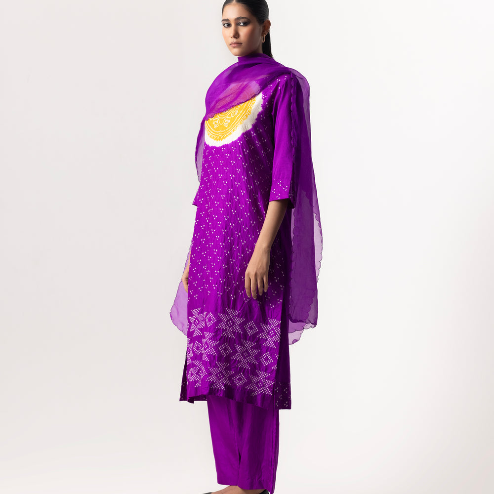 Bandhani Circle Suit Set By Naina Jain-Purple