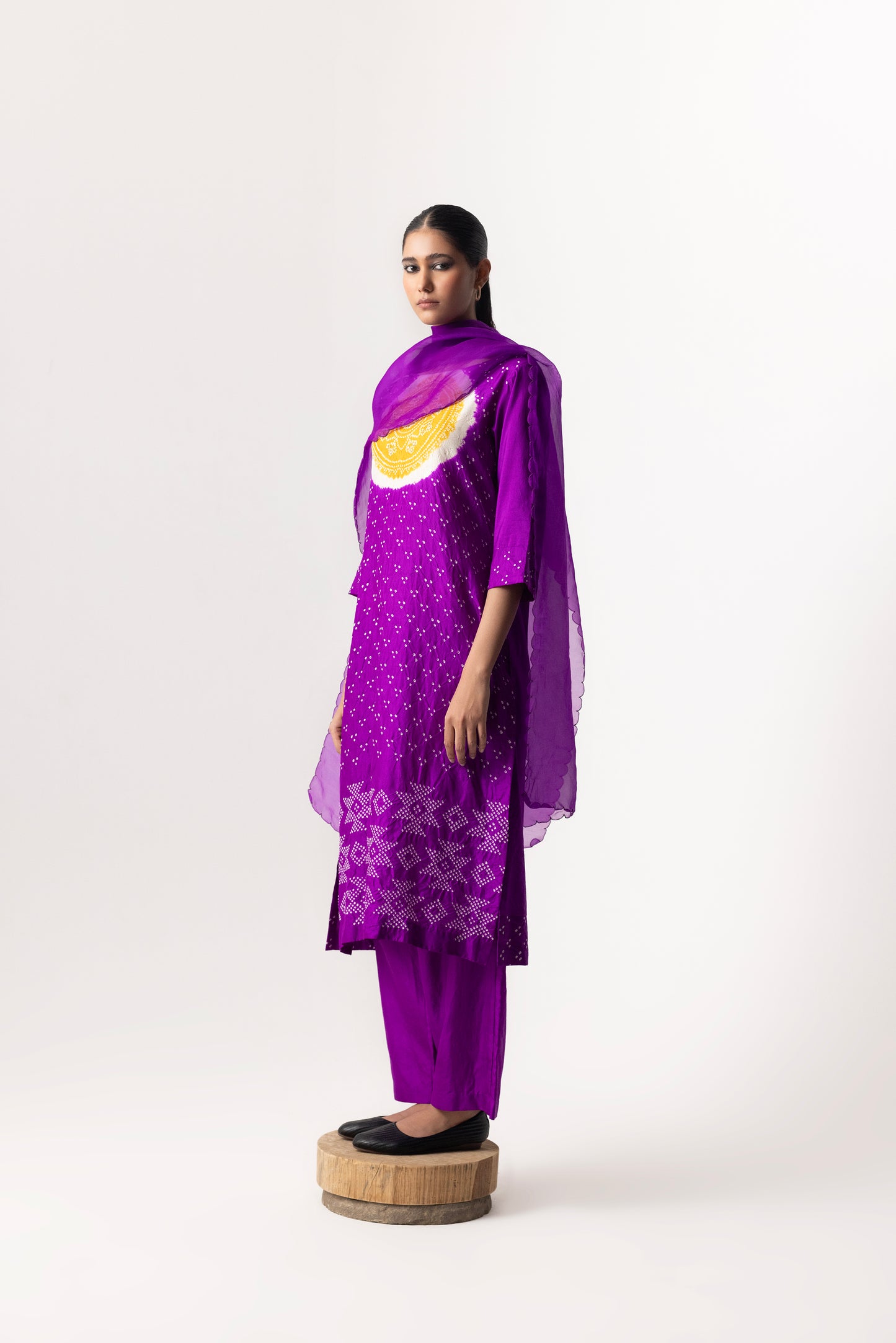 Bandhani Circle Suit Set By Naina Jain-Purple