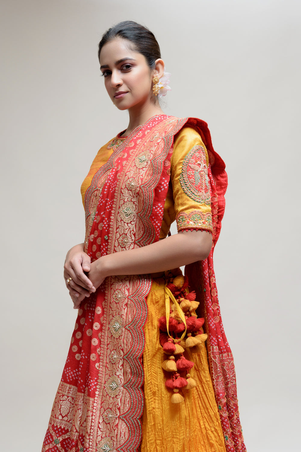 Roza Lehenga Set - Yellow Red