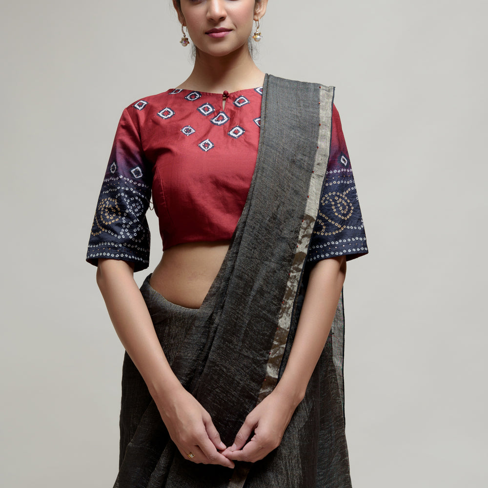 
                      
                        Black Linen Tissue Saree with Bandhani Blouse
                      
                    